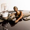 Auguste Rubin Figural Bronze Wall Lamp on Wood