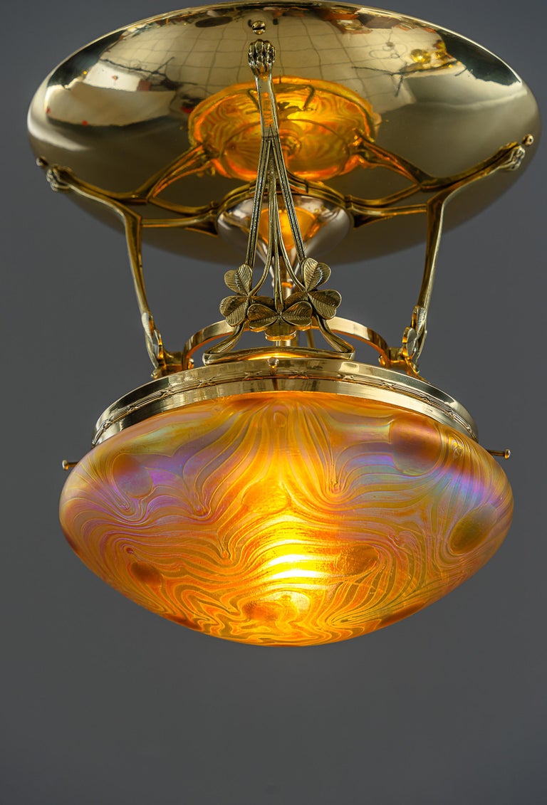 Jugendstil ceiling lamp Jugendstil Kica – with 1908 around vienna glass loetz shade