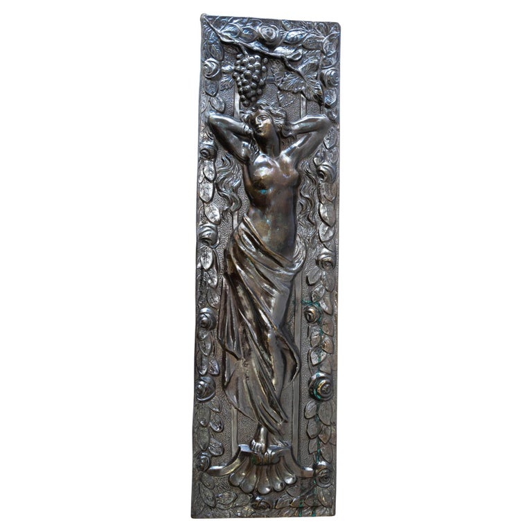 Jugendstil Brass Relief with floral motiv brass original patina around 1908