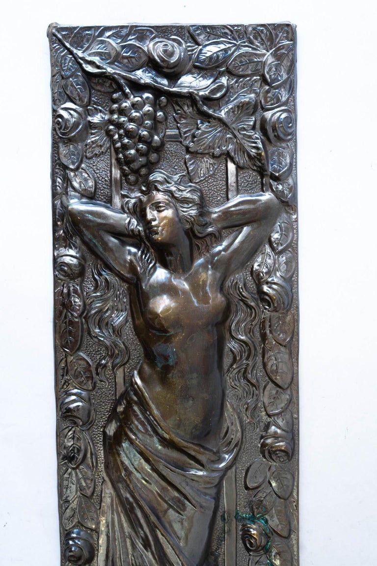 Jugendstil Brass Relief with floral motiv brass original patina around 1908