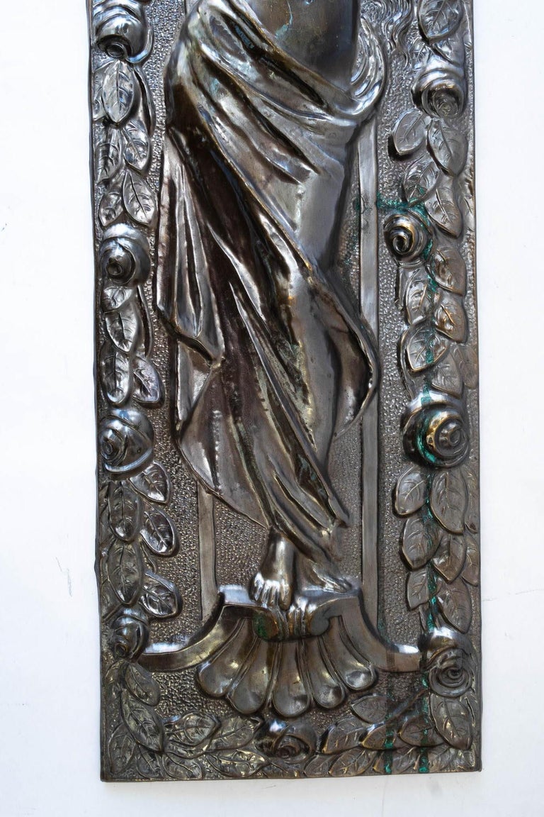 Jugendstil Brass Relief with floral motiv brass original patina around 1908