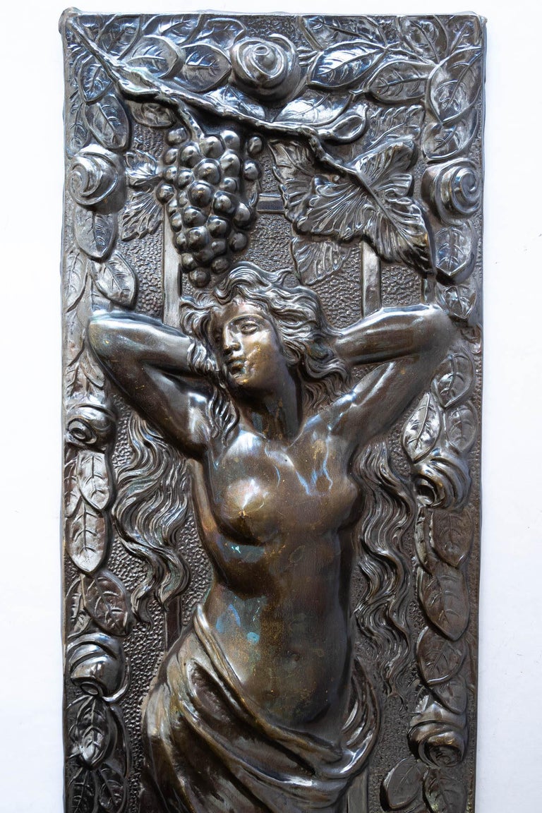Jugendstil Brass Relief with floral motiv brass original patina around 1908