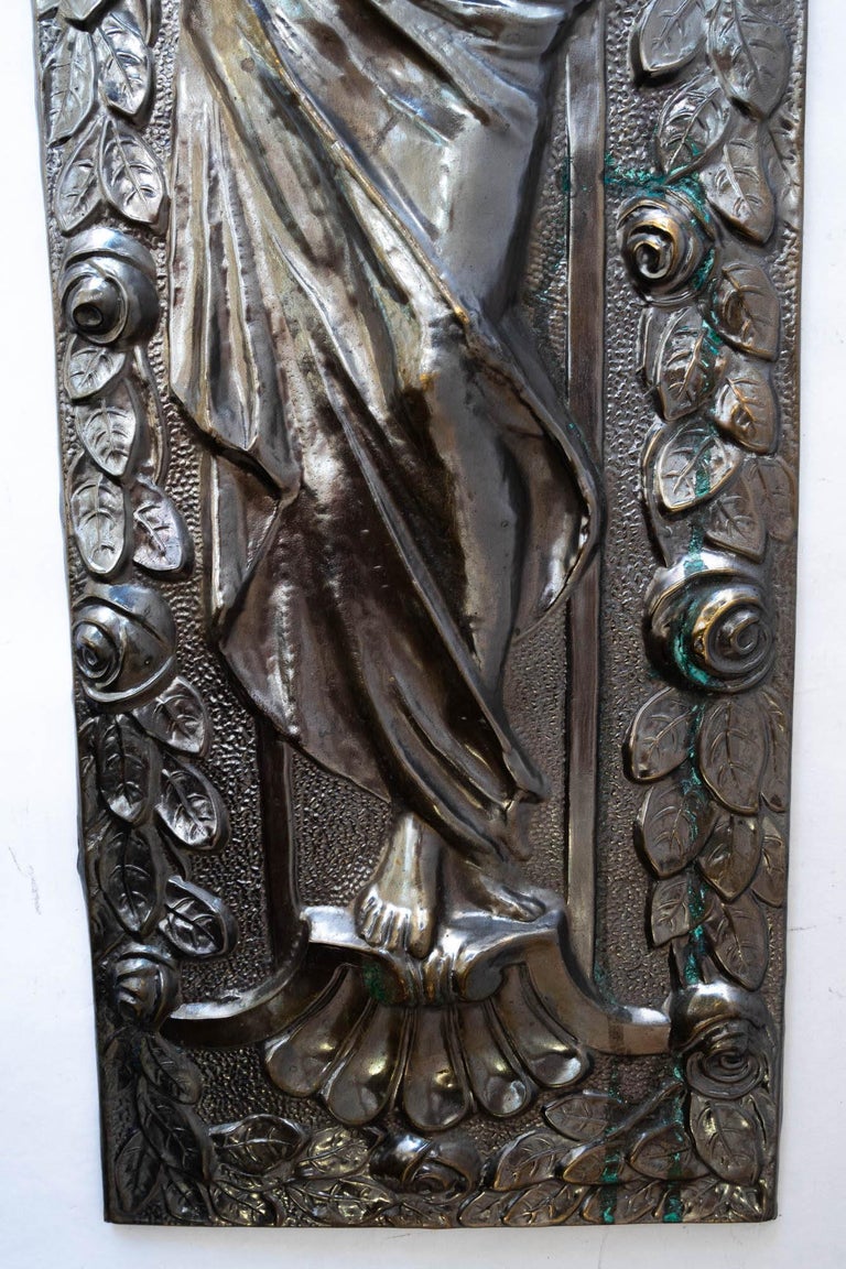 Jugendstil Brass Relief with floral motiv brass original patina around 1908