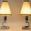 2 Art Deco Chrome Table lamps with original fabric shades vienna around 1920s