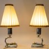 2 Art Deco Chrome Table lamps with original fabric shades vienna around 1920s