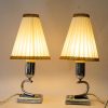 2 Art Deco Chrome Table lamps with original fabric shades vienna around 1920s