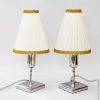 2 Art Deco Chrome Table lamps with original fabric shades vienna around 1920s