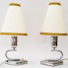 2 Art Deco Chrome Table lamps with original fabric shades vienna around 1920s
