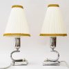2 Art Deco Chrome Table lamps with original fabric shades vienna around 1920s