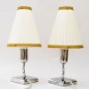 2 Art Deco Chrome Table lamps with original fabric shades vienna around 1920s