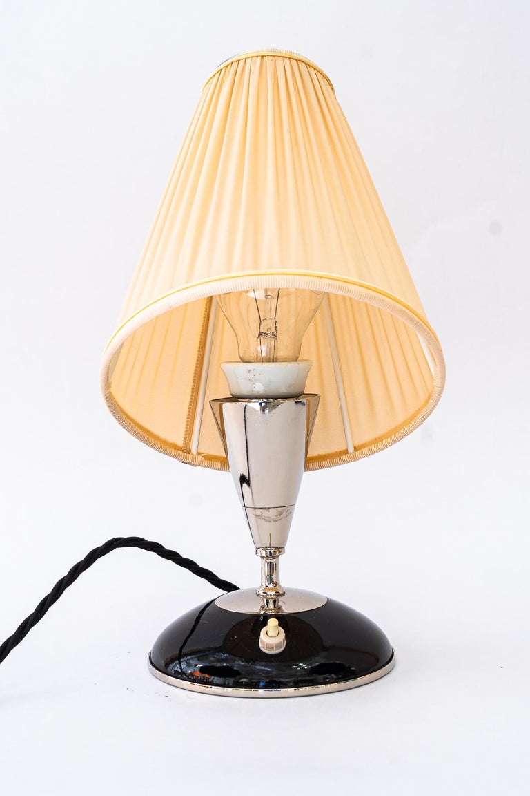 Art Deco wood table lamp with nickel- plated metal and fabric shade vienna 1920s