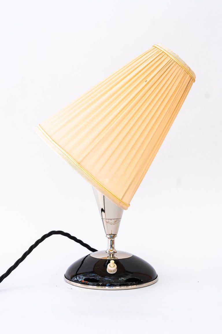 Art Deco wood table lamp with nickel- plated metal and fabric shade vienna 1920s