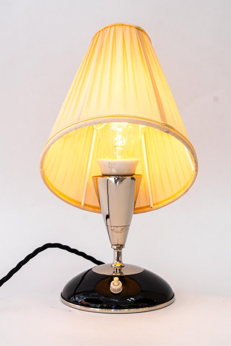 Art Deco wood table lamp with nickel- plated metal and fabric shade vienna 1920s