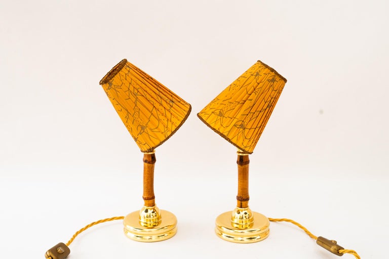 2x Rupert Nikoll table lamps with original fabric shade vienna around 1950s