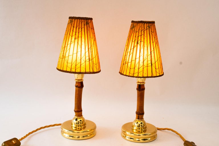 2x Rupert Nikoll table lamps with original fabric shade vienna around 1950s