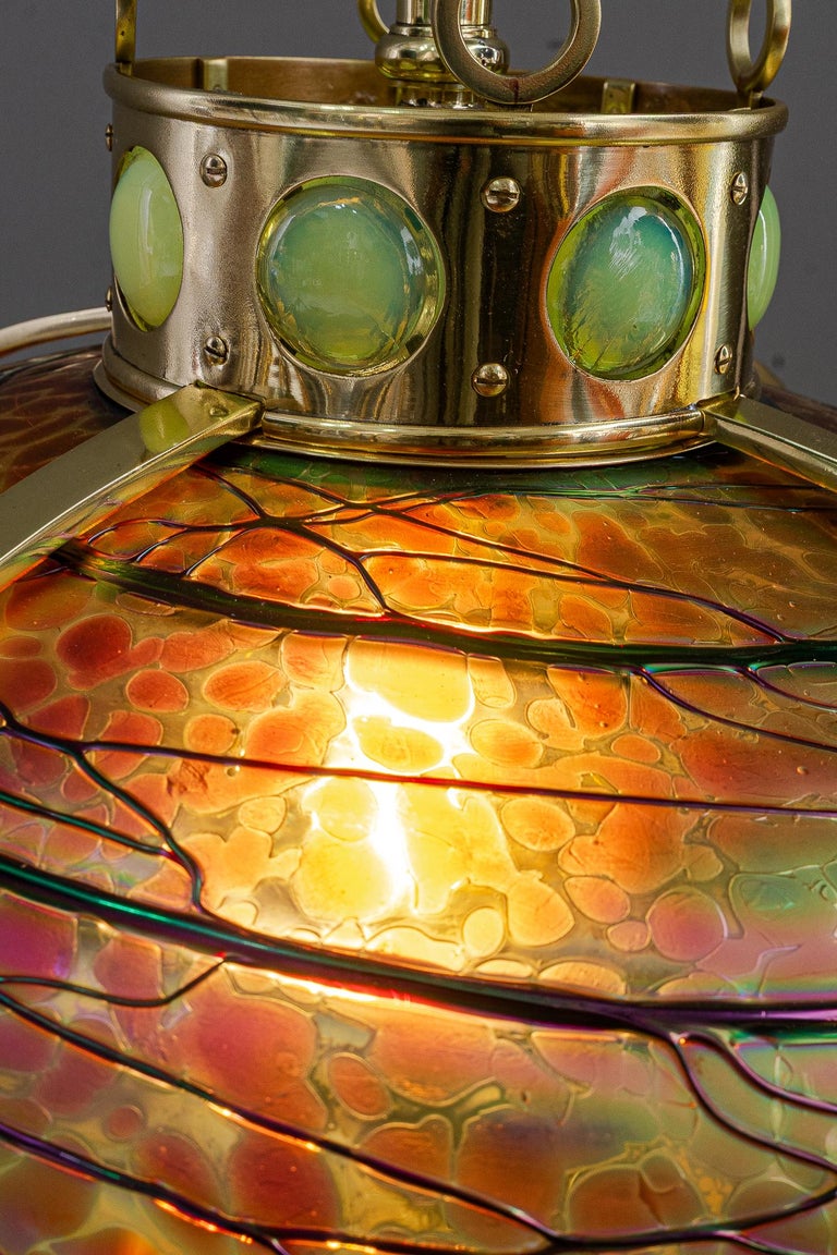 Adjustable chandelier with palme koenig glass shade vienna around 1908s