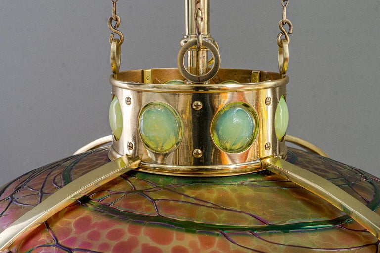 Adjustable chandelier with palme koenig glass shade vienna around 1908s