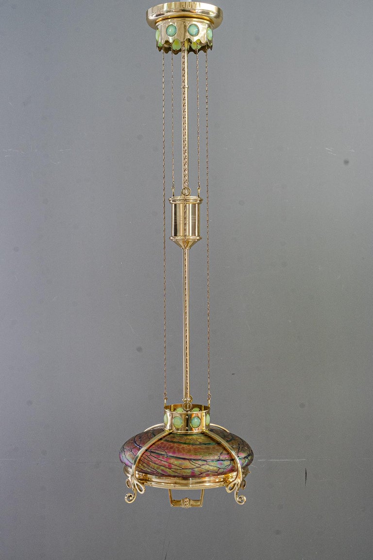 Adjustable chandelier with palme koenig glass shade vienna around 1908s