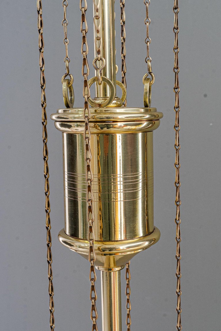Adjustable chandelier with palme koenig glass shade vienna around 1908s
