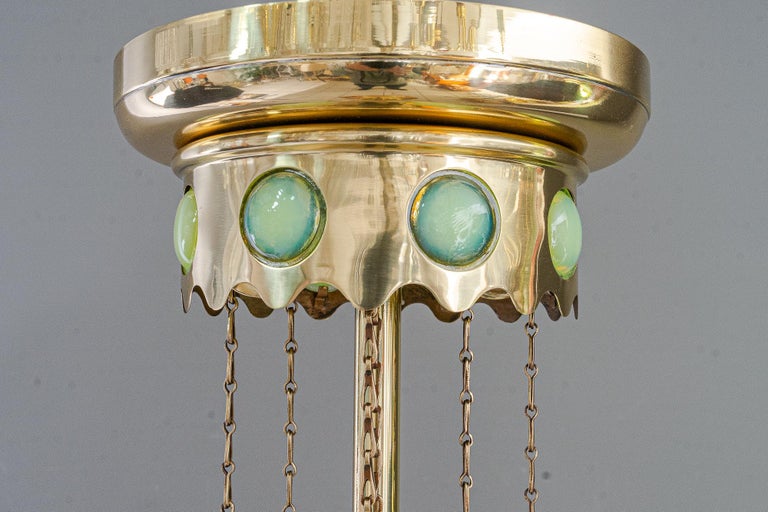 Adjustable chandelier with palme koenig glass shade vienna around 1908s