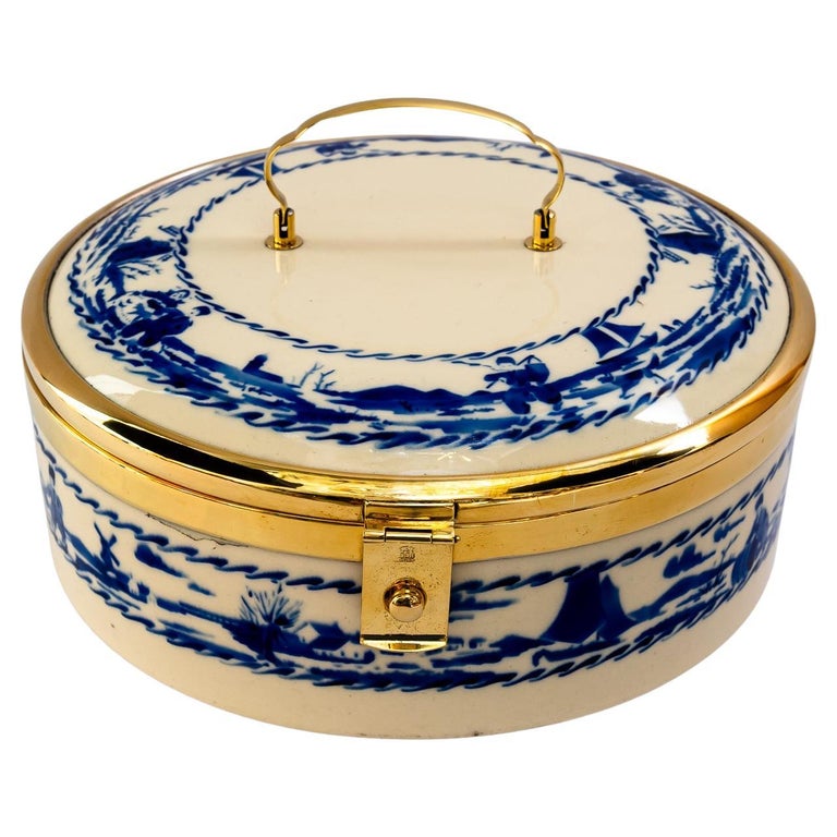 Art Deco Ceramic bread box with brass parts vienna around 1920s