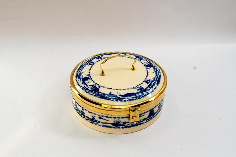 Art Deco Ceramic bread box with brass parts vienna around 1920s