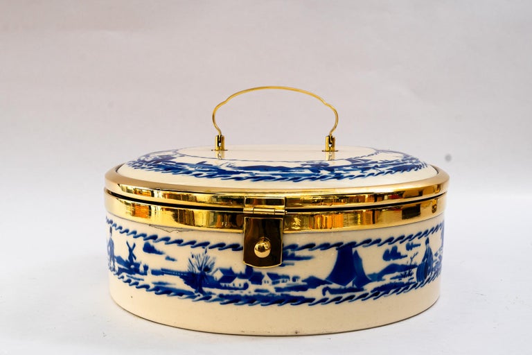 Art Deco Ceramic bread box with brass parts vienna around 1920s