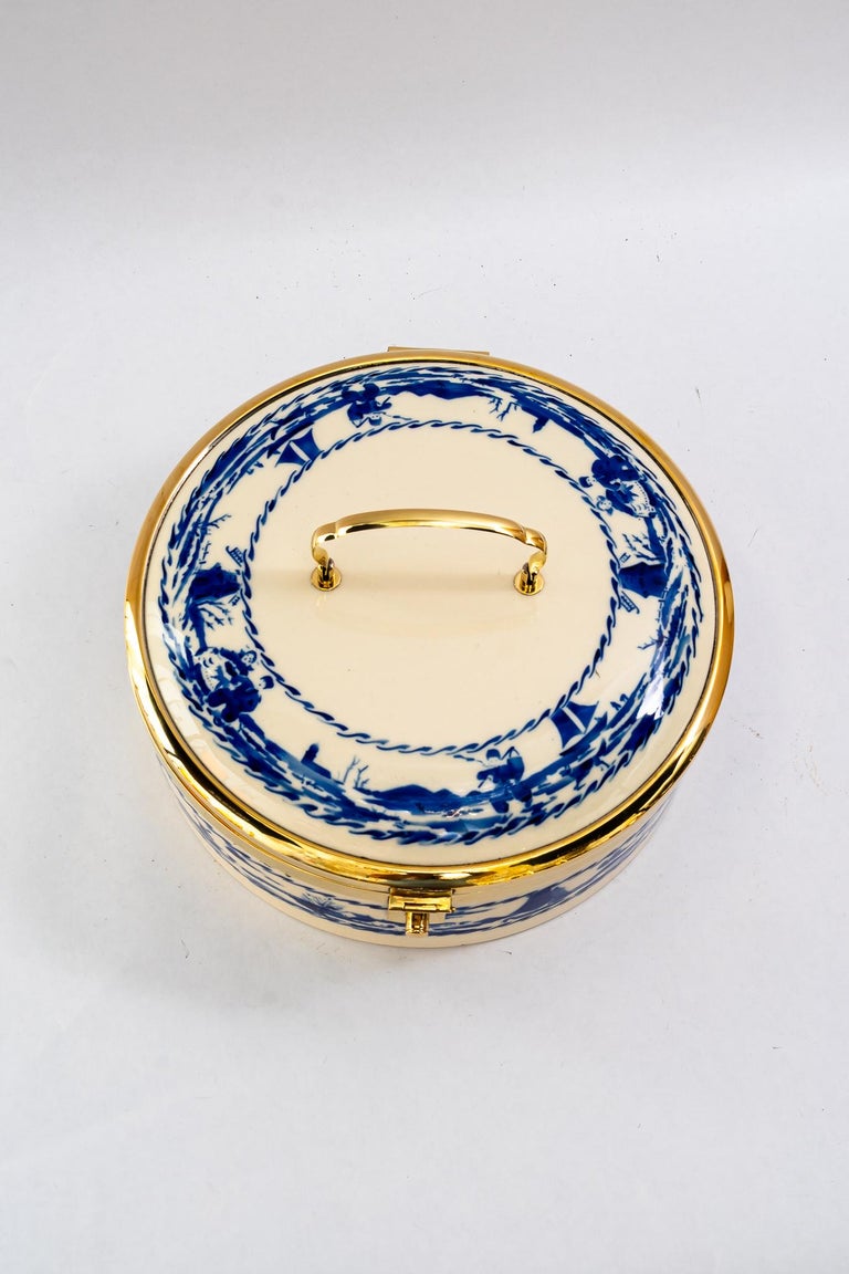 Art Deco Ceramic bread box with brass parts vienna around 1920s