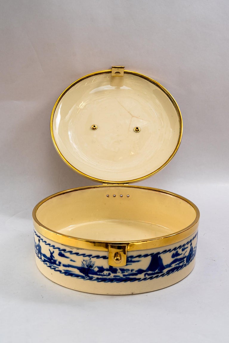 Art Deco Ceramic bread box with brass parts vienna around 1920s
