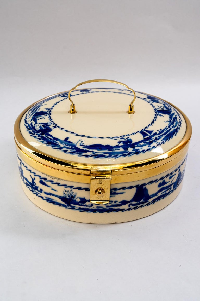 Art Deco Ceramic bread box with brass parts vienna around 1920s
