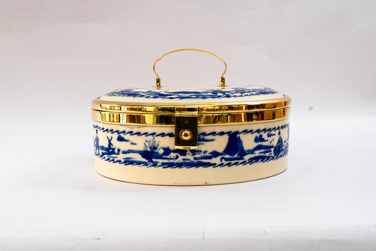 Art Deco Ceramic bread box with brass parts vienna around 1920s