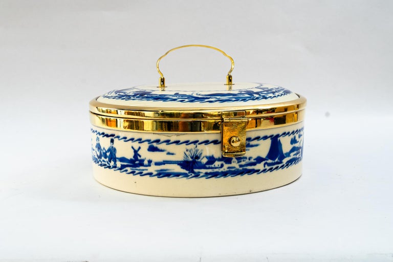 Art Deco Ceramic bread box with brass parts vienna around 1920s