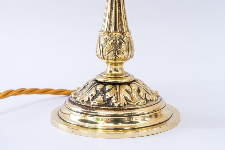 Historistic brass table lamp with fabric shade vienna around 1890s