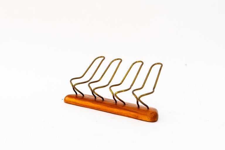 Pipe holder for 4 pipes with brass and wood around 1960s