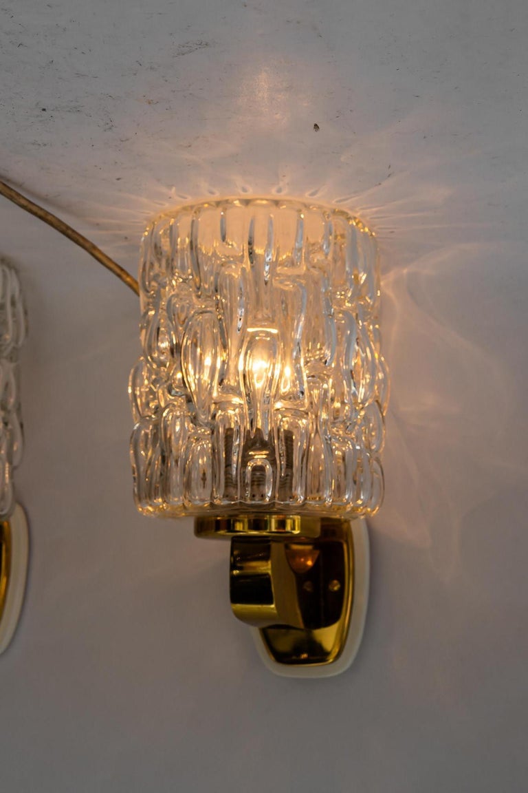 2 Rupert Nikoll wall lamps with structure glass vienna around 1950s