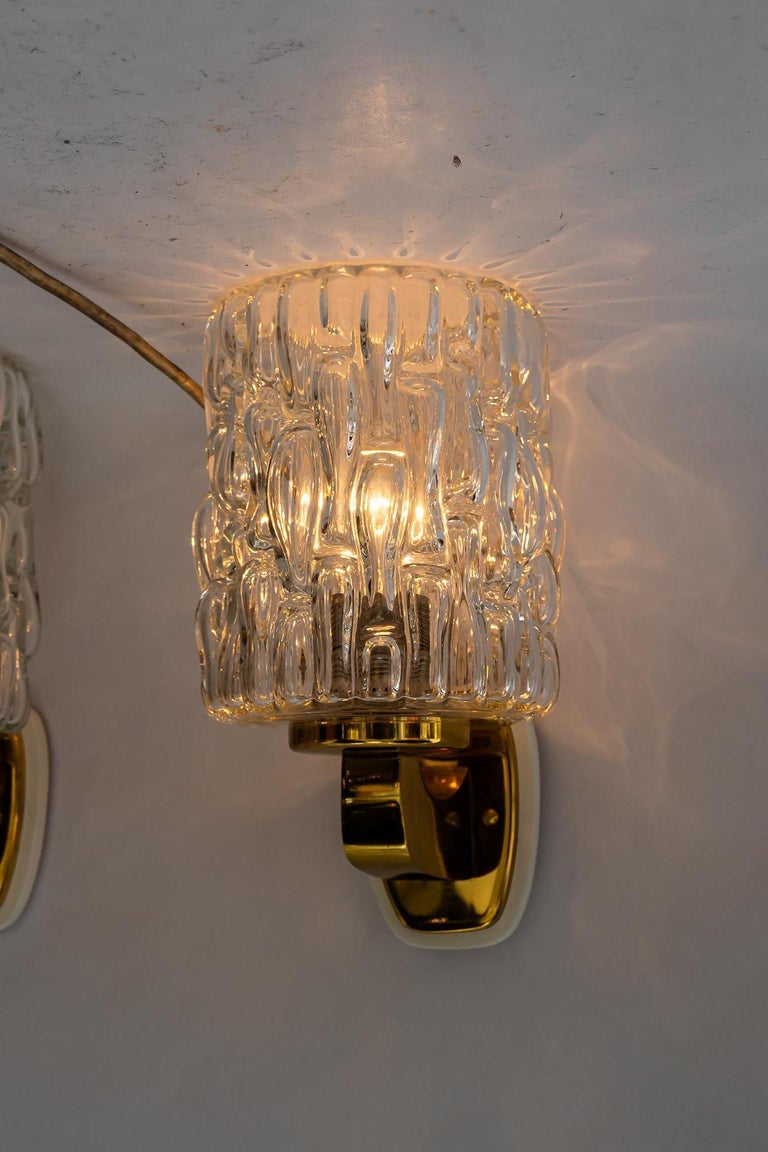 2 Rupert Nikoll wall lamps with structure glass vienna around 1950s