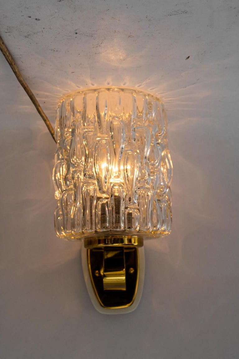 2 Rupert Nikoll wall lamps with structure glass vienna around 1950s