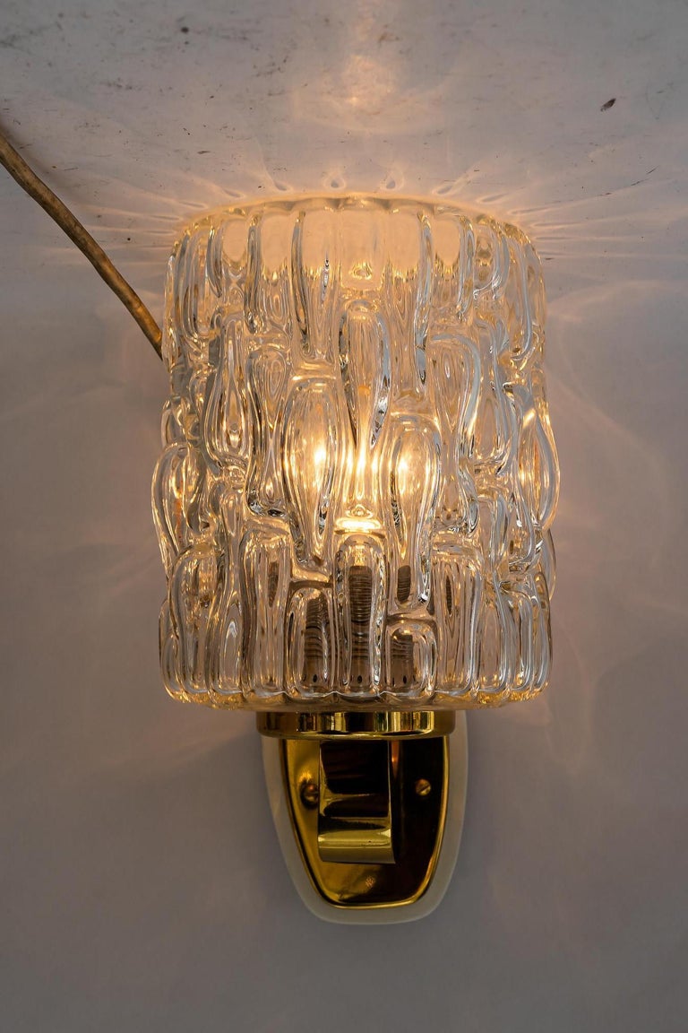 2 Rupert Nikoll wall lamps with structure glass vienna around 1950s