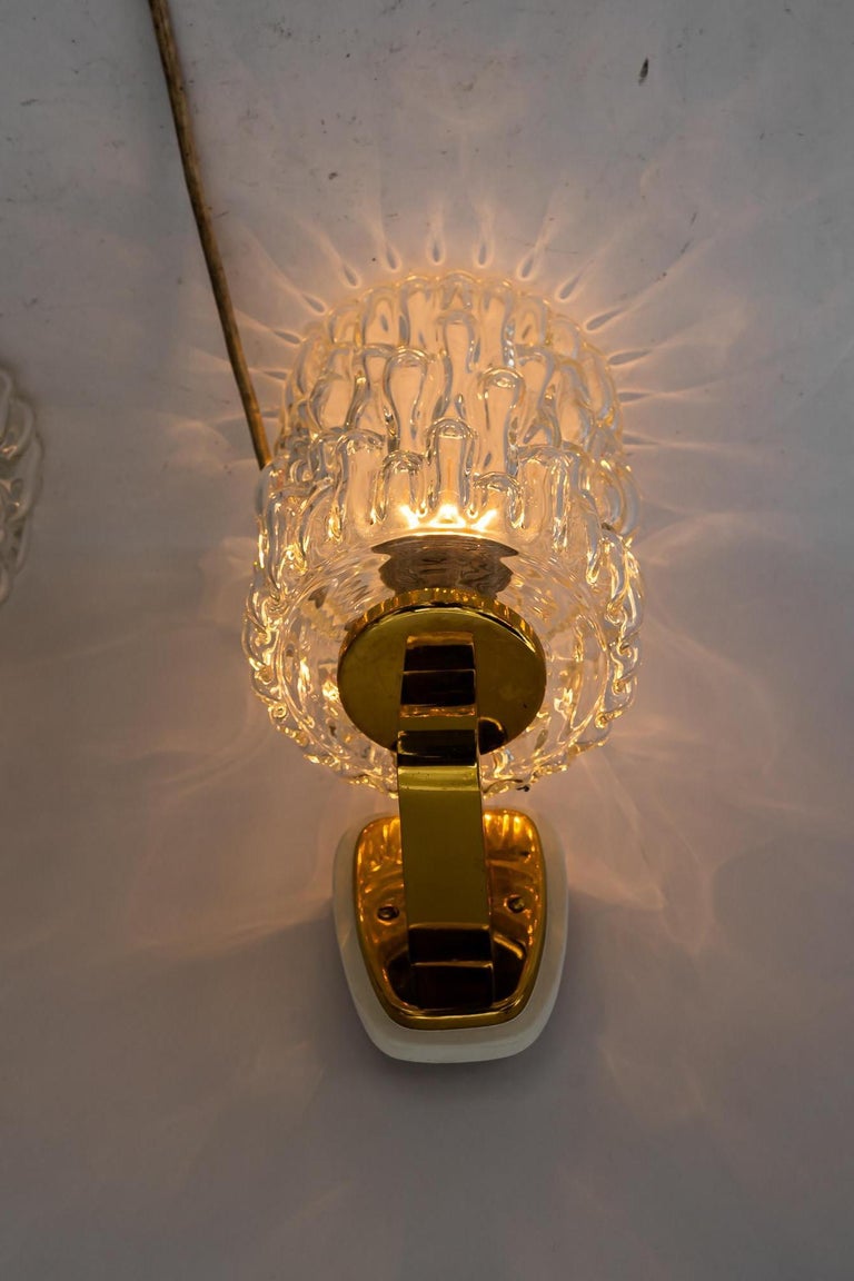 2 Rupert Nikoll wall lamps with structure glass vienna around 1950s