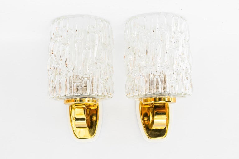 2 Rupert Nikoll wall lamps with structure glass vienna around 1950s