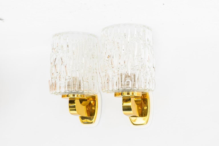 2 Rupert Nikoll wall lamps with structure glass vienna around 1950s