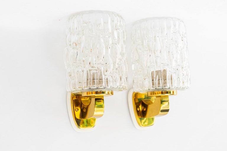 2 Rupert Nikoll wall lamps with structure glass vienna around 1950s
