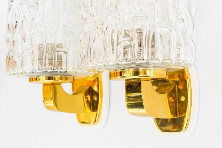 2 Rupert Nikoll wall lamps with structure glass vienna around 1950s