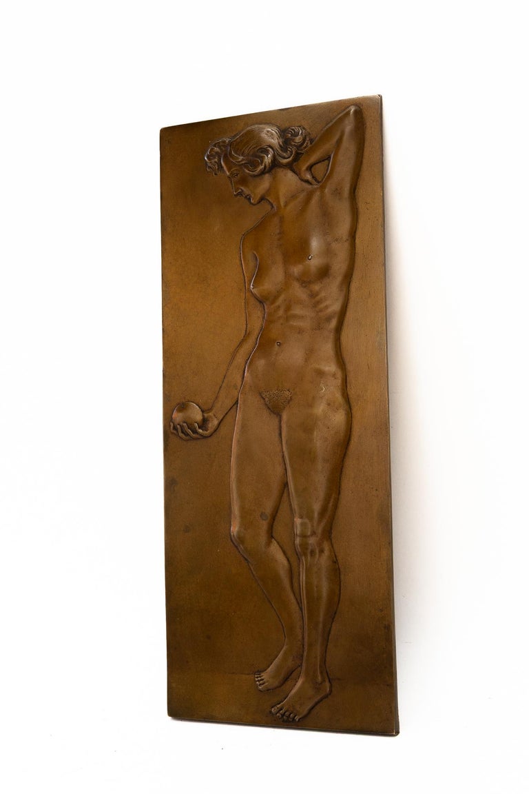 Art Deco Bronze Relief with nude women motiv original patina around 1920