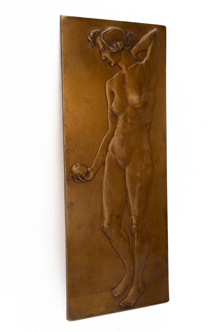 Art Deco Bronze Relief with nude women motiv original patina around 1920