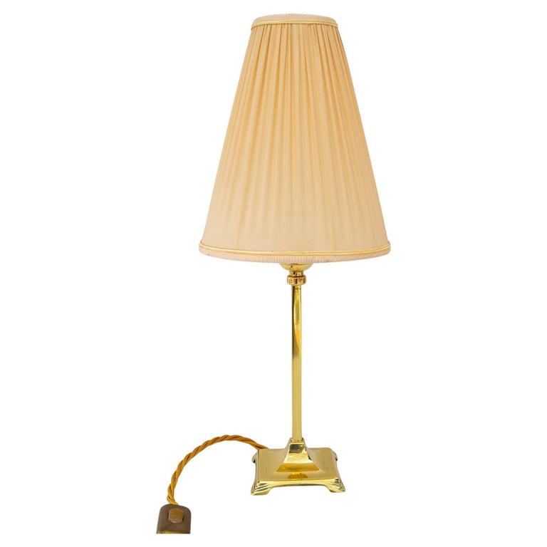 Art Deco brass Table lamp with fabric shade vienna around 1920s