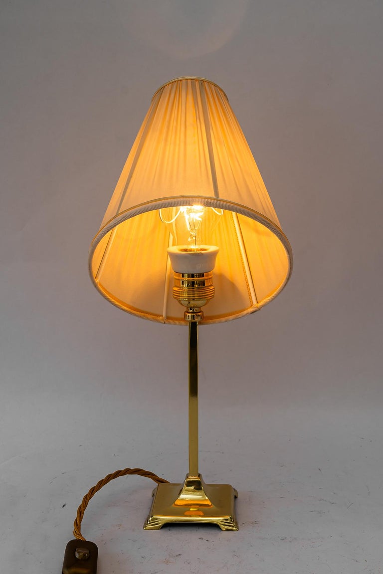 Art Deco brass Table lamp with fabric shade vienna around 1920s
