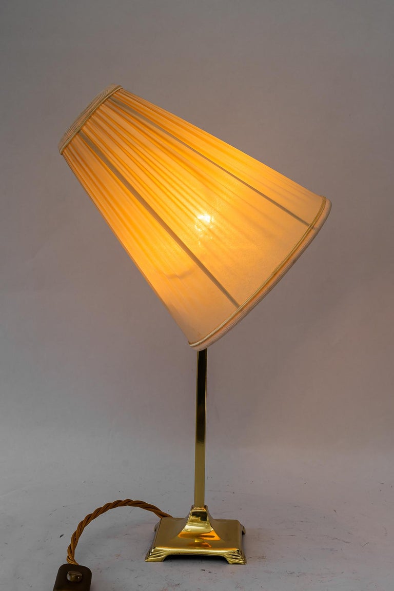 Art Deco brass Table lamp with fabric shade vienna around 1920s