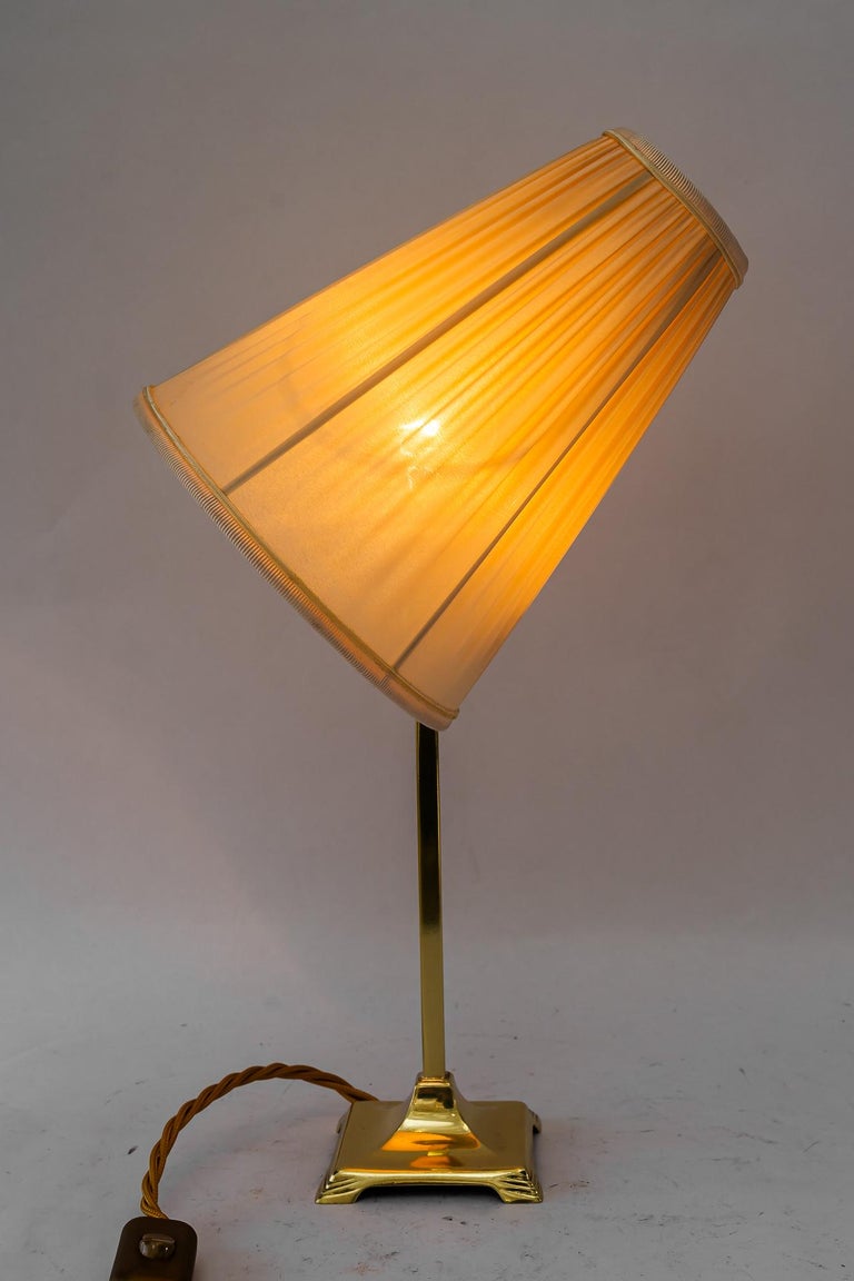 Art Deco brass Table lamp with fabric shade vienna around 1920s