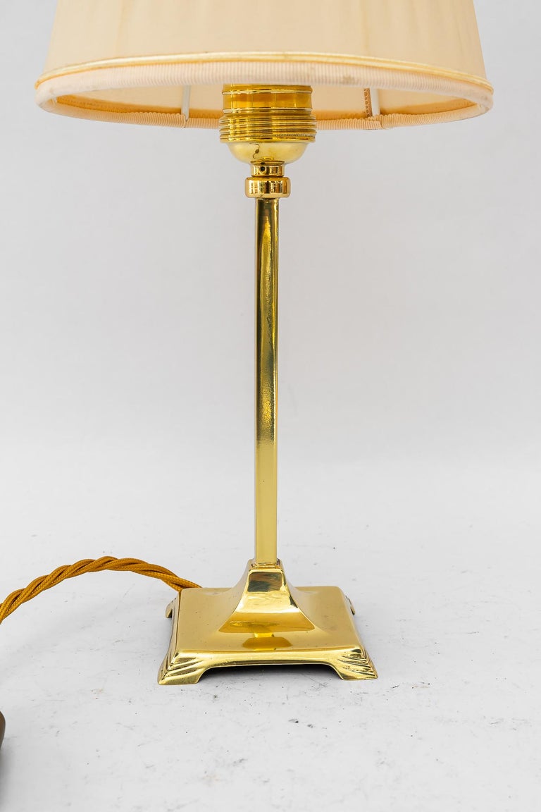 Art Deco brass Table lamp with fabric shade vienna around 1920s